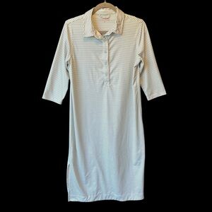 Vineyard Vines Margo shirt dress Medium Green white striped 3/4 sleeves Stretch